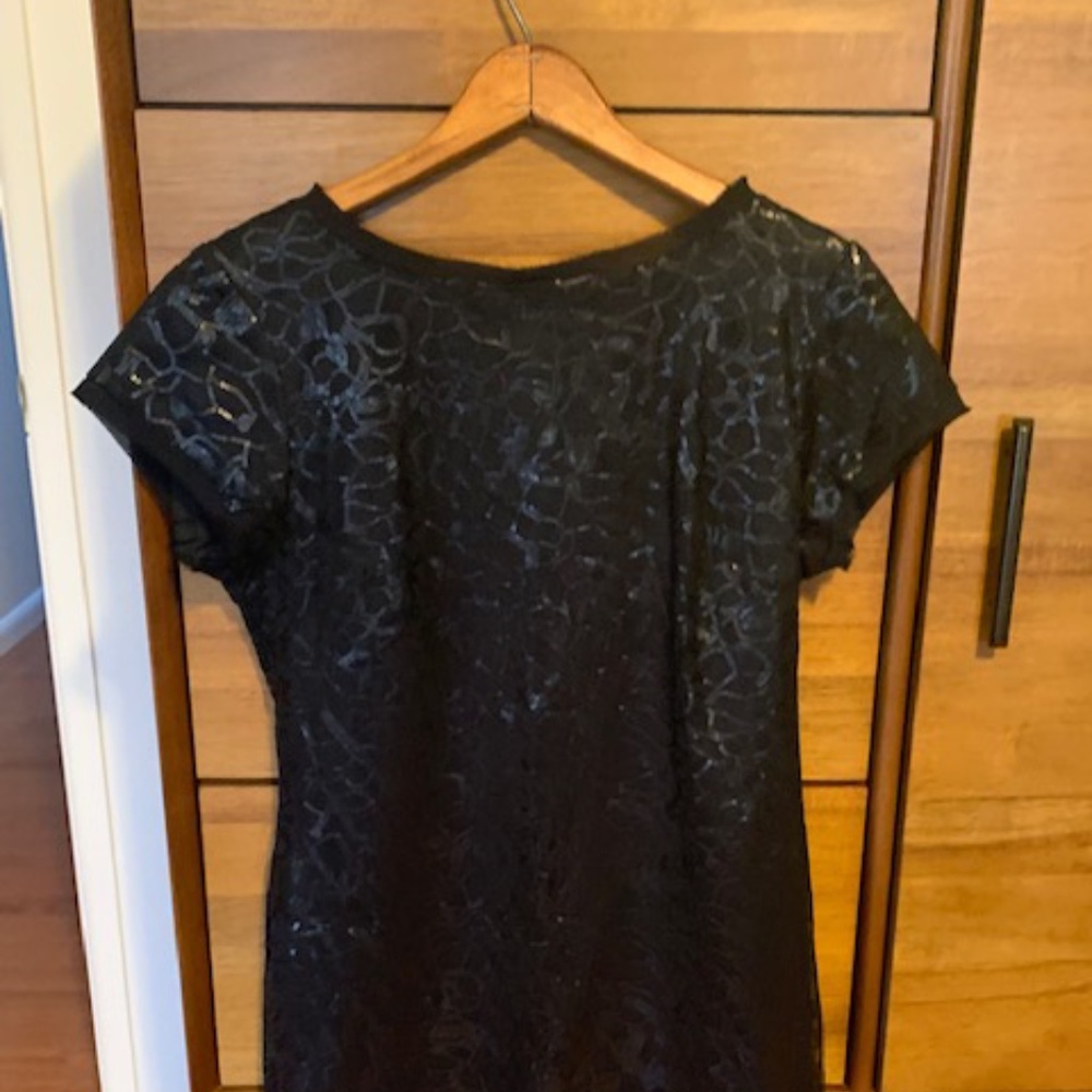 Black sequence mini dress with silk rough edging.